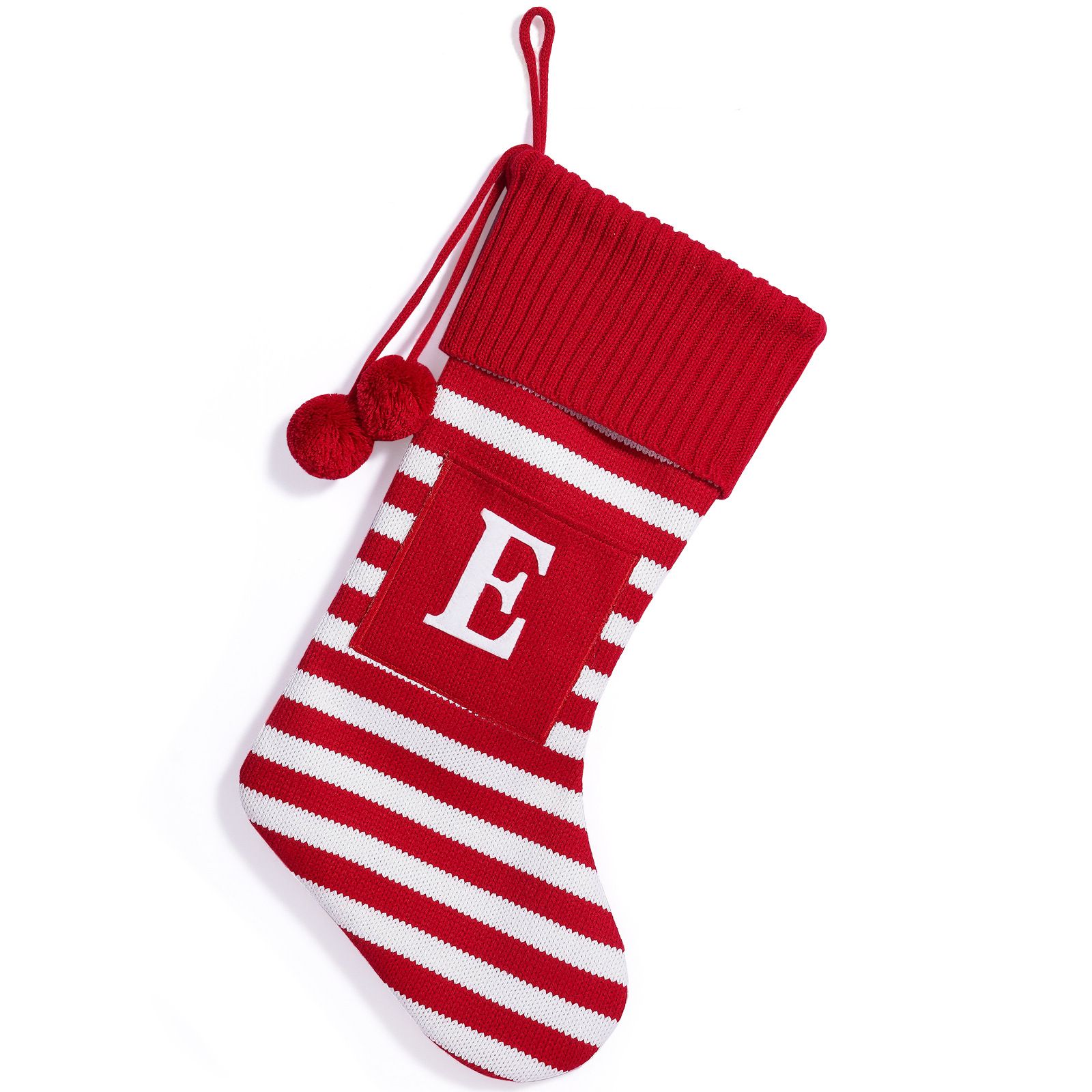 Red and white striped letter E