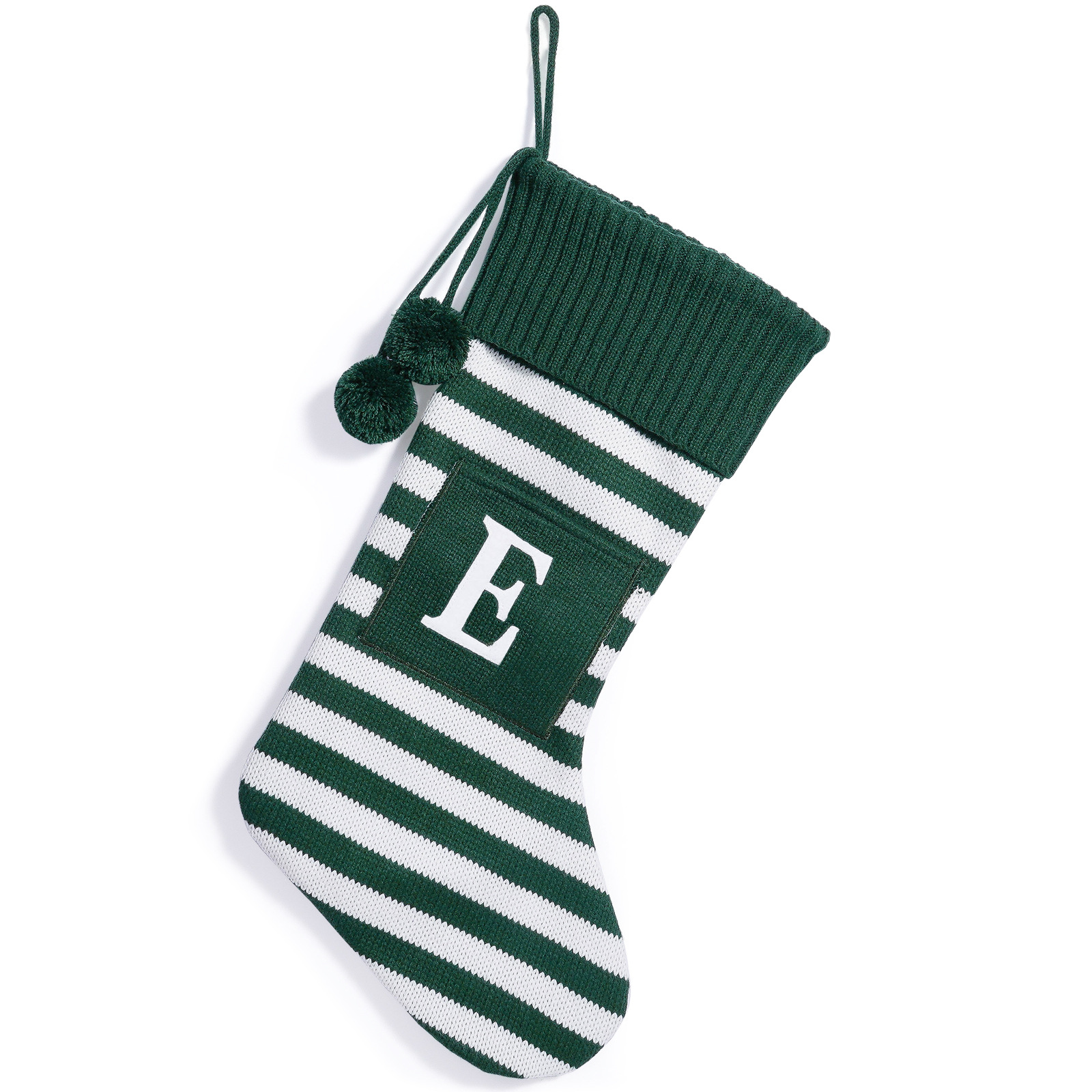 Green and white striped letter E