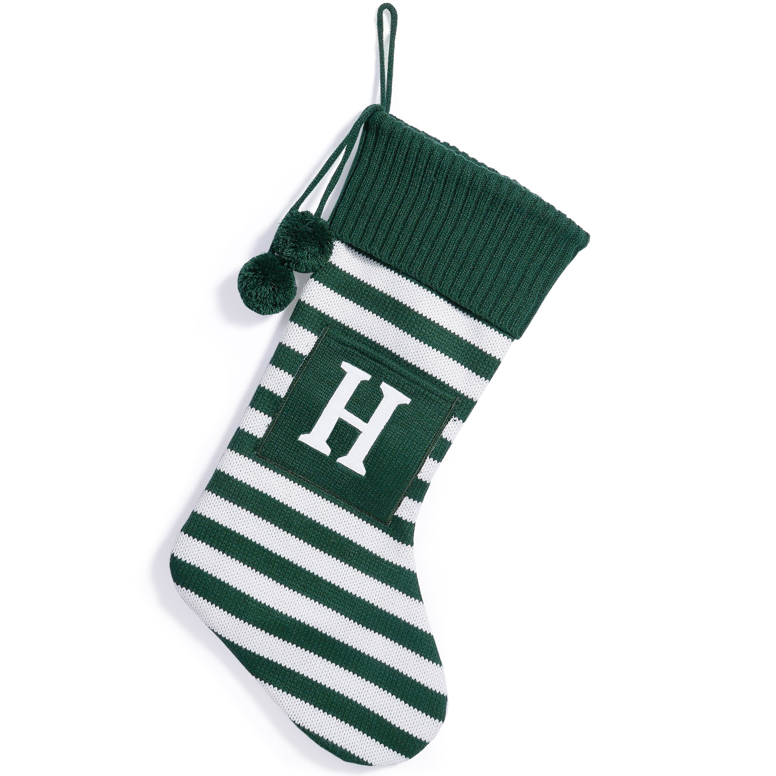 Green and white striped letter H