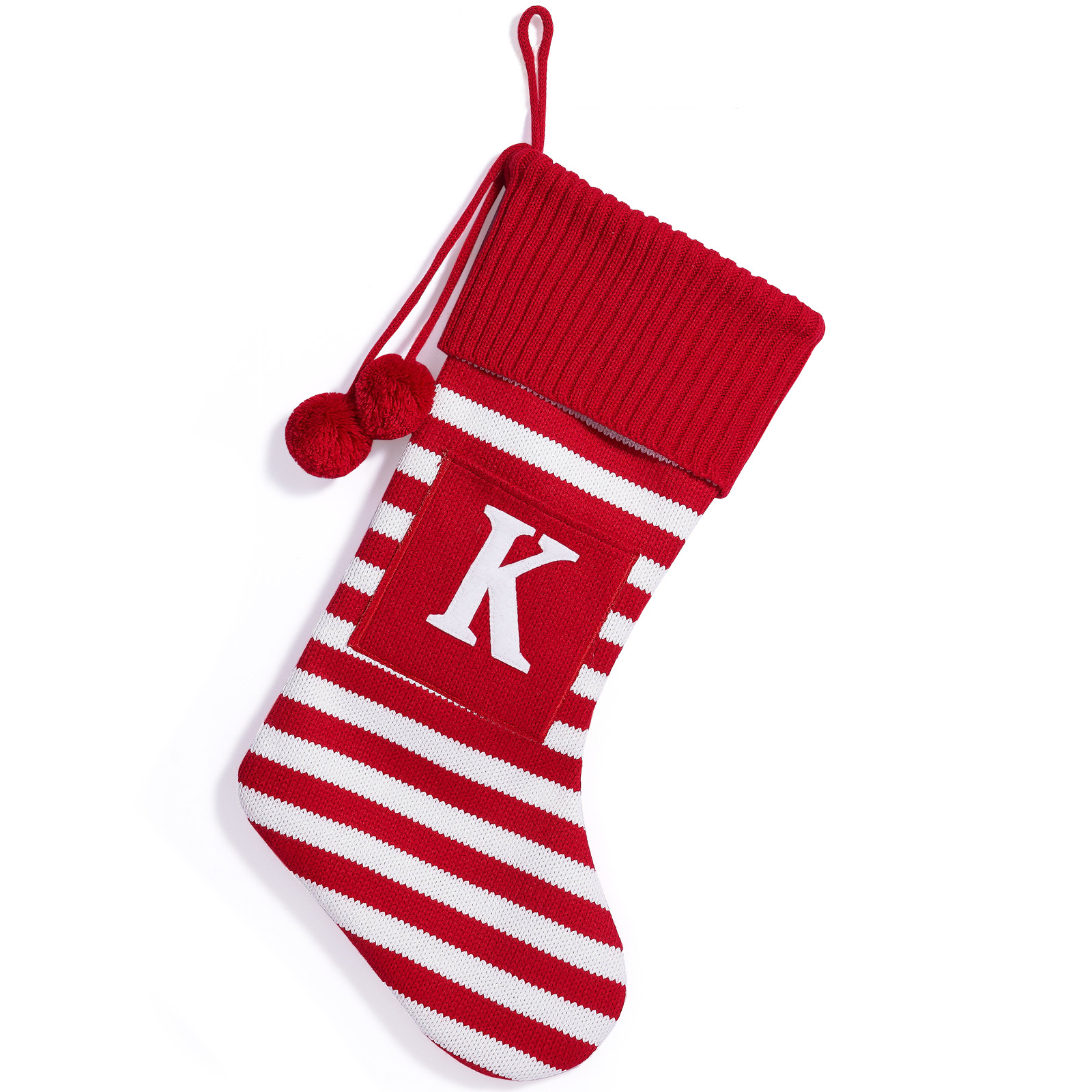 Red and white striped letter K