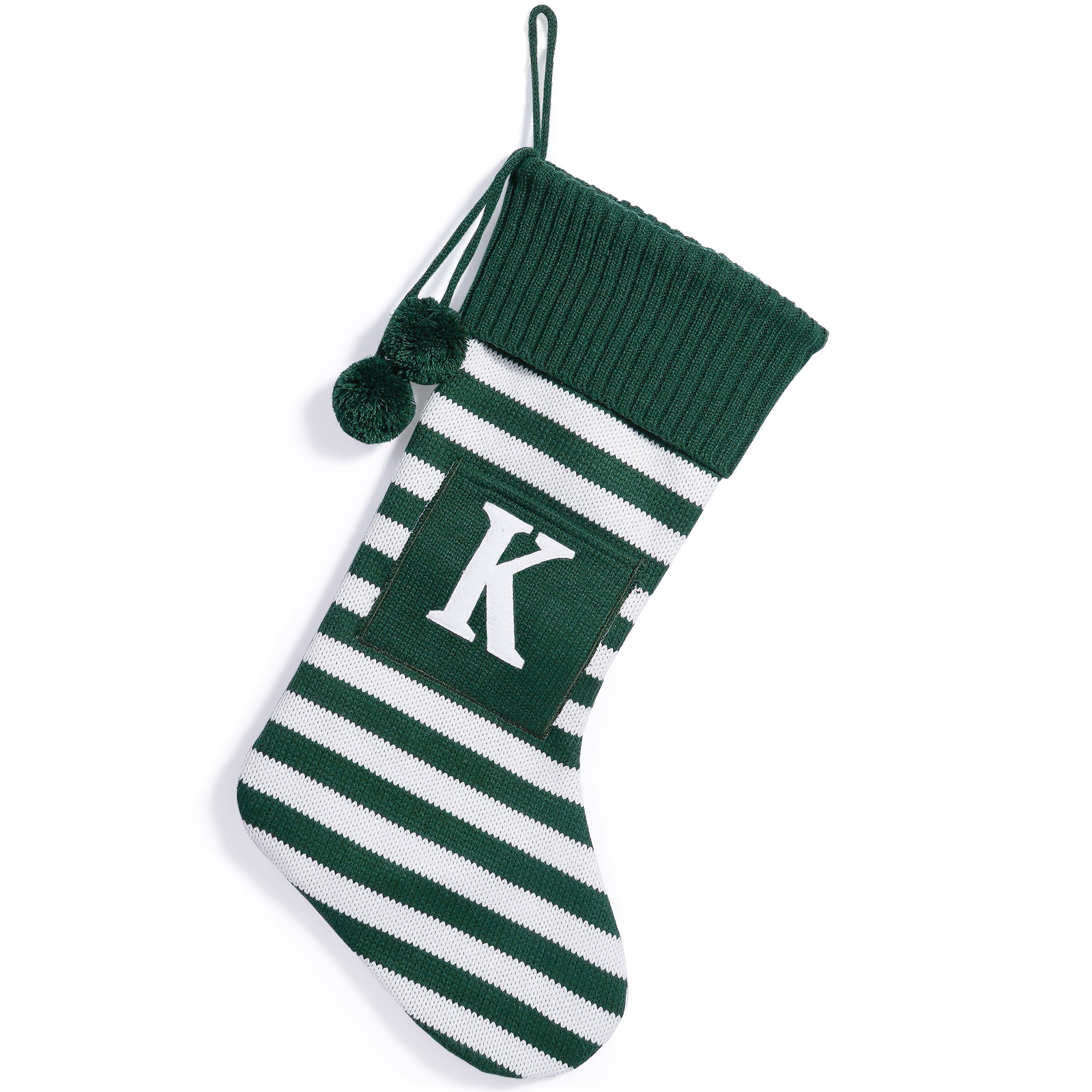 Green and white striped letter K