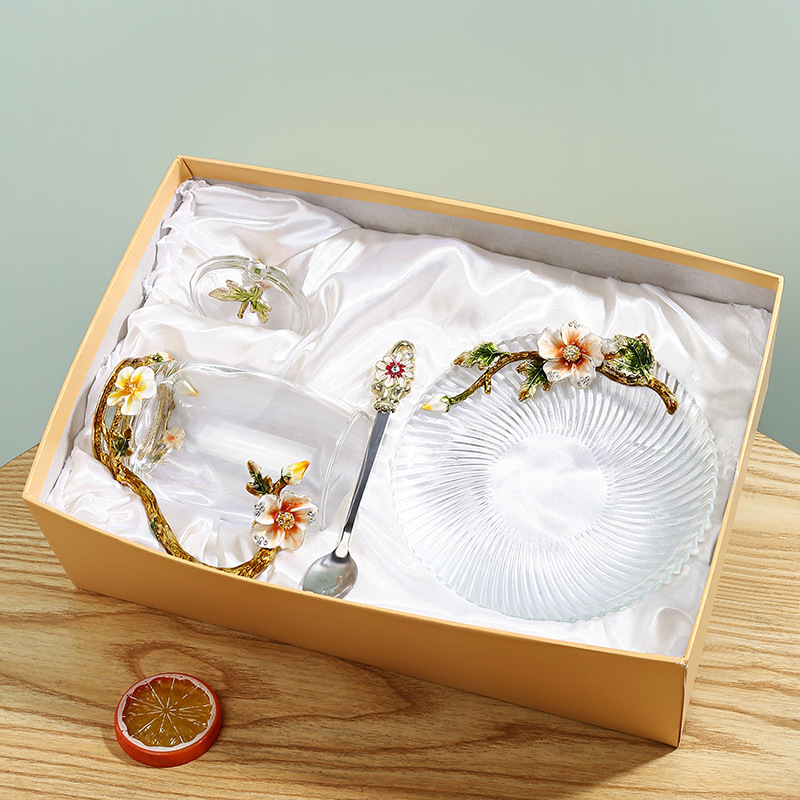 Begonia yellow high   spoon   cover   plate gift box