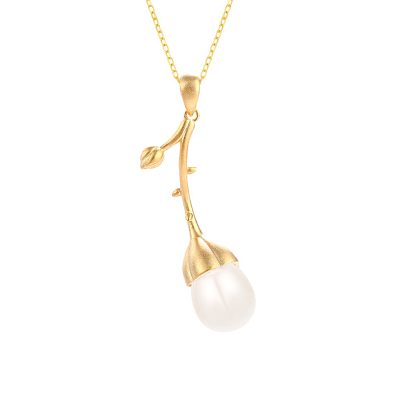 Pendant (including chain) - Yellow gold - Pearl -4