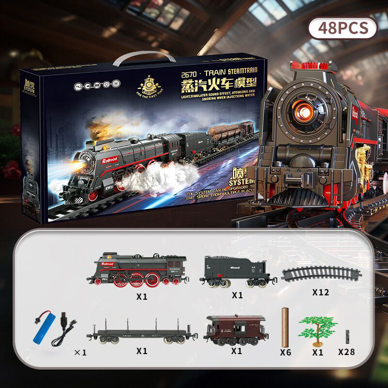 [48pcs ]621B retro steam train set-lithium battery pack