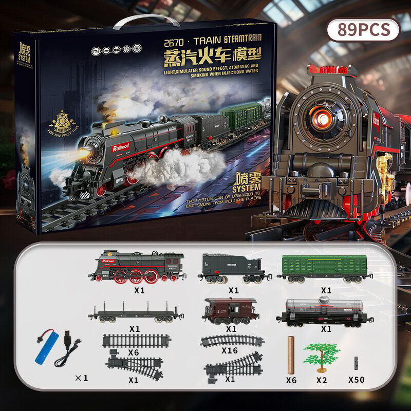 [89pcs ]623B retro steam train set-lithium battery pack