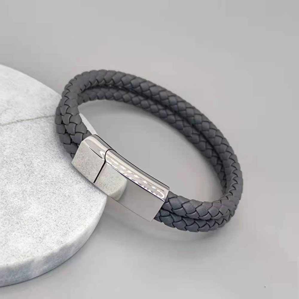 Steel buckle grey leather