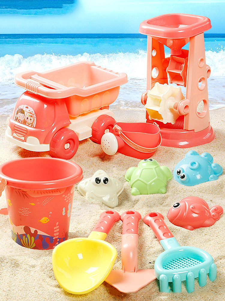 Coral Orange beach buggy hourglass bucket 11-piece set