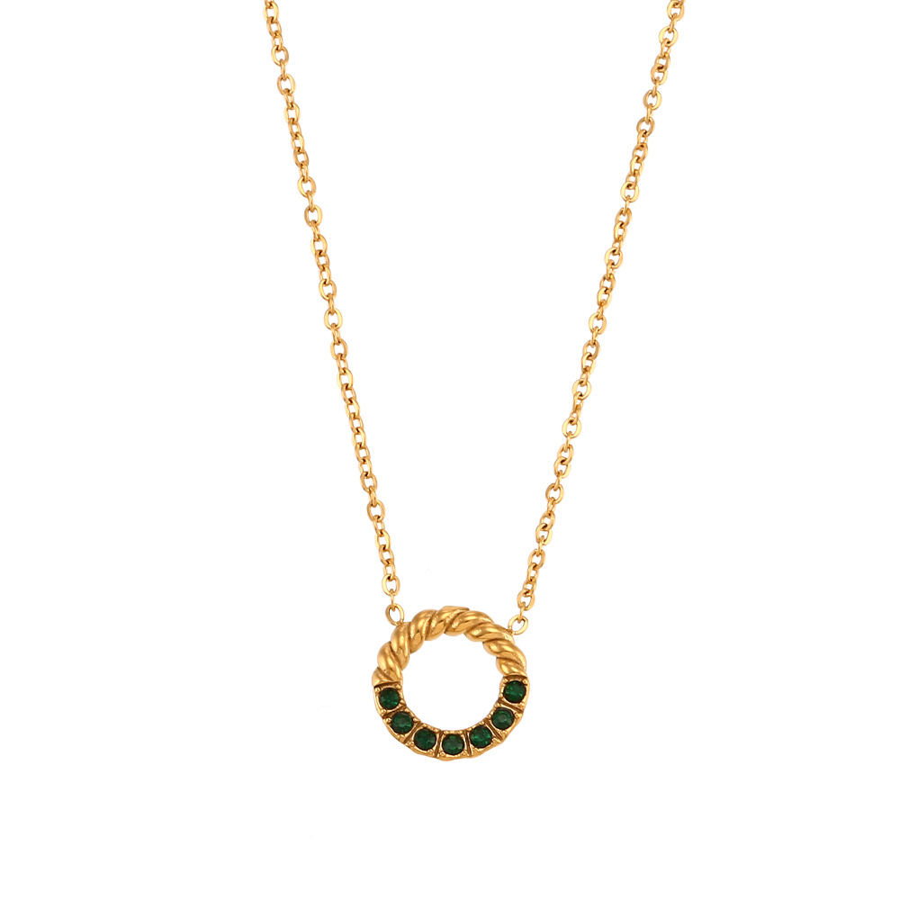 Necklace - Gold - green diamond