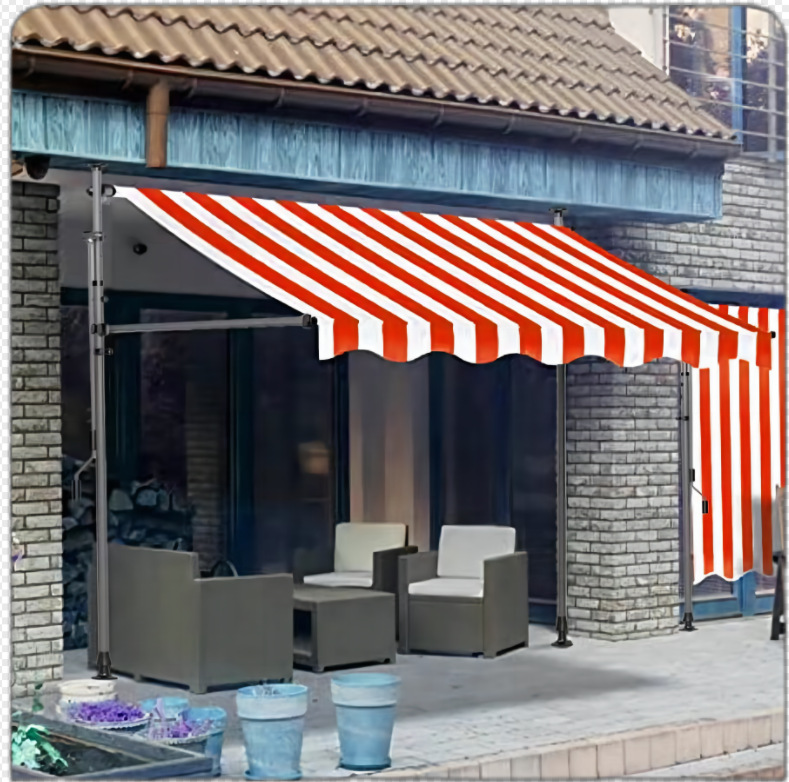 White stand red and white striped tarpaulin