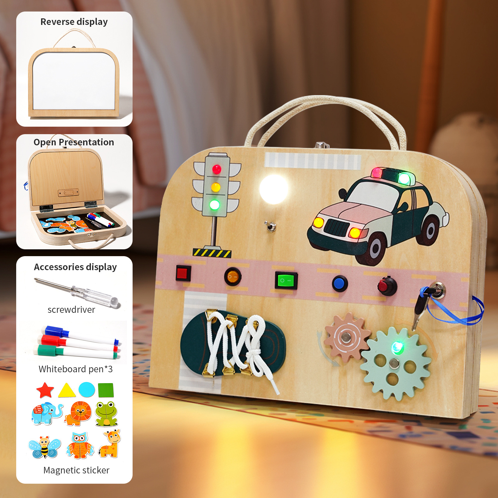 Upgrade Handheld Busy Wooden Box ( LED Traffic   Sketchpad )