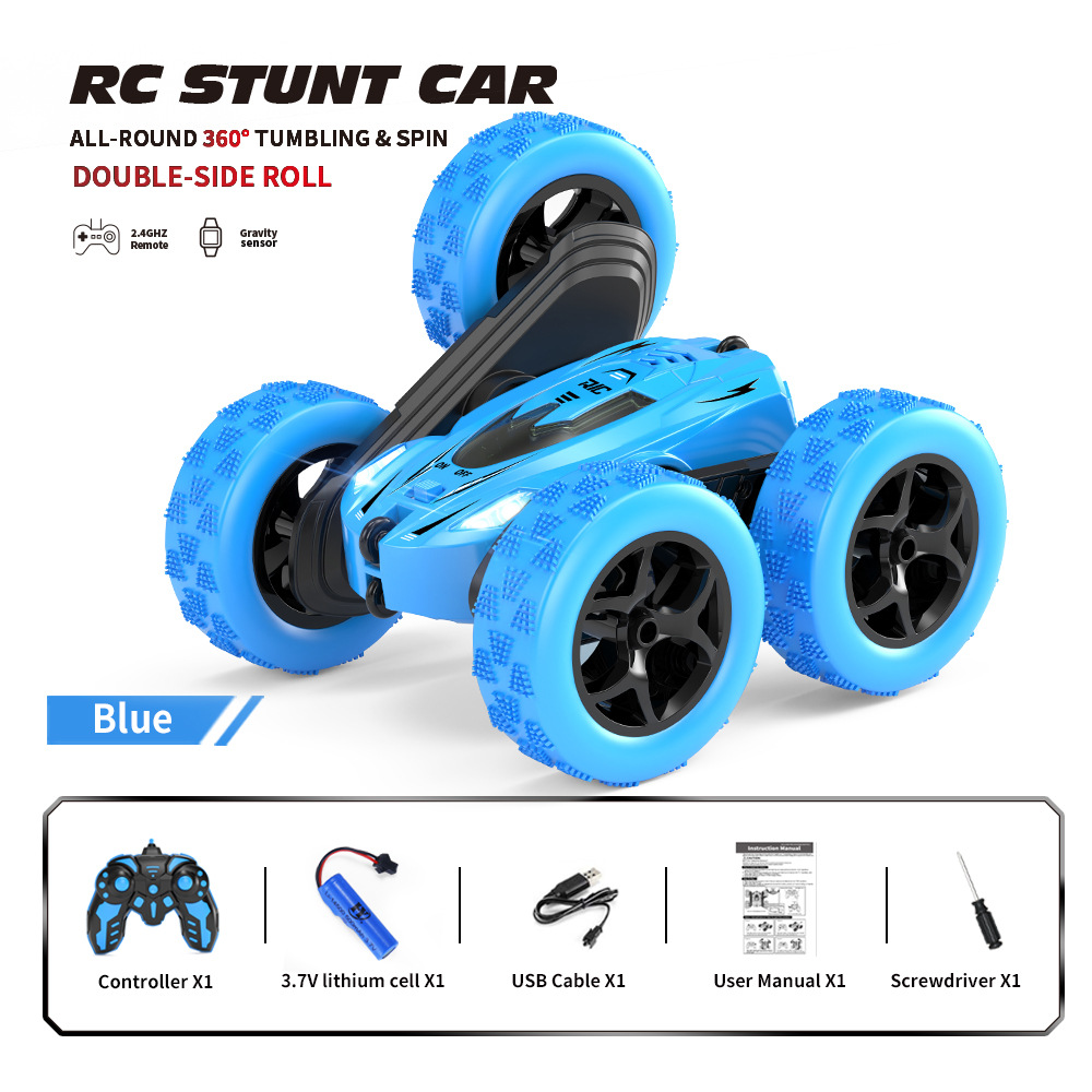 Off-road wheel stunt car single remote control - blue