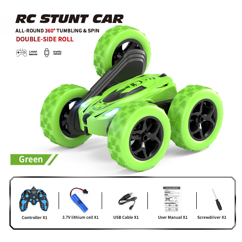 Off-road wheel stunt car single remote control  - Green