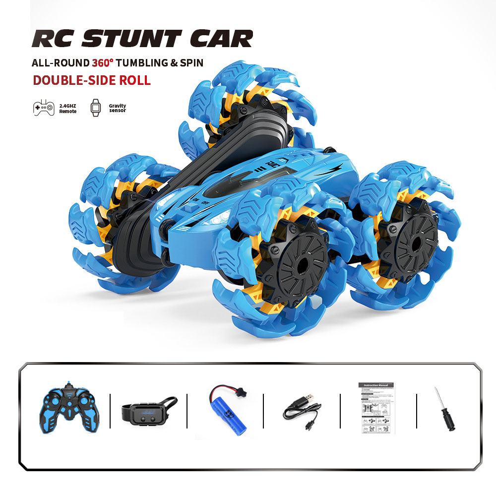 Explosive wheel stunt car dual remote control- blue