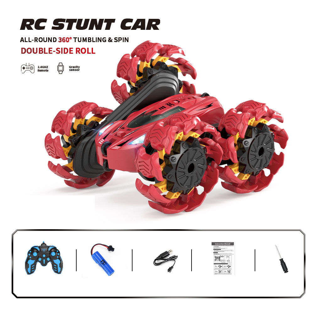 Explosive wheel stunt car single remote control - red