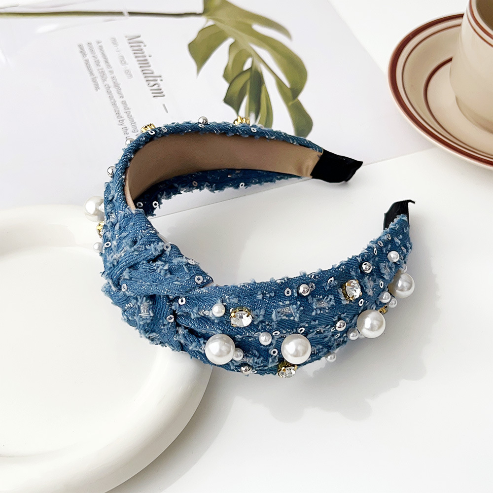 Sequin denim knot headband - dark blue