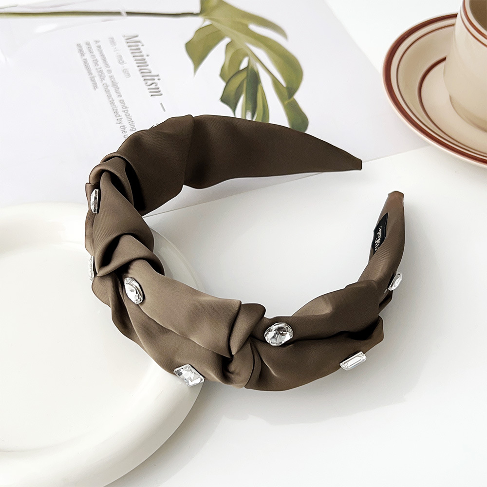 7:Crystal pleated wide edge headband - Dark coffee