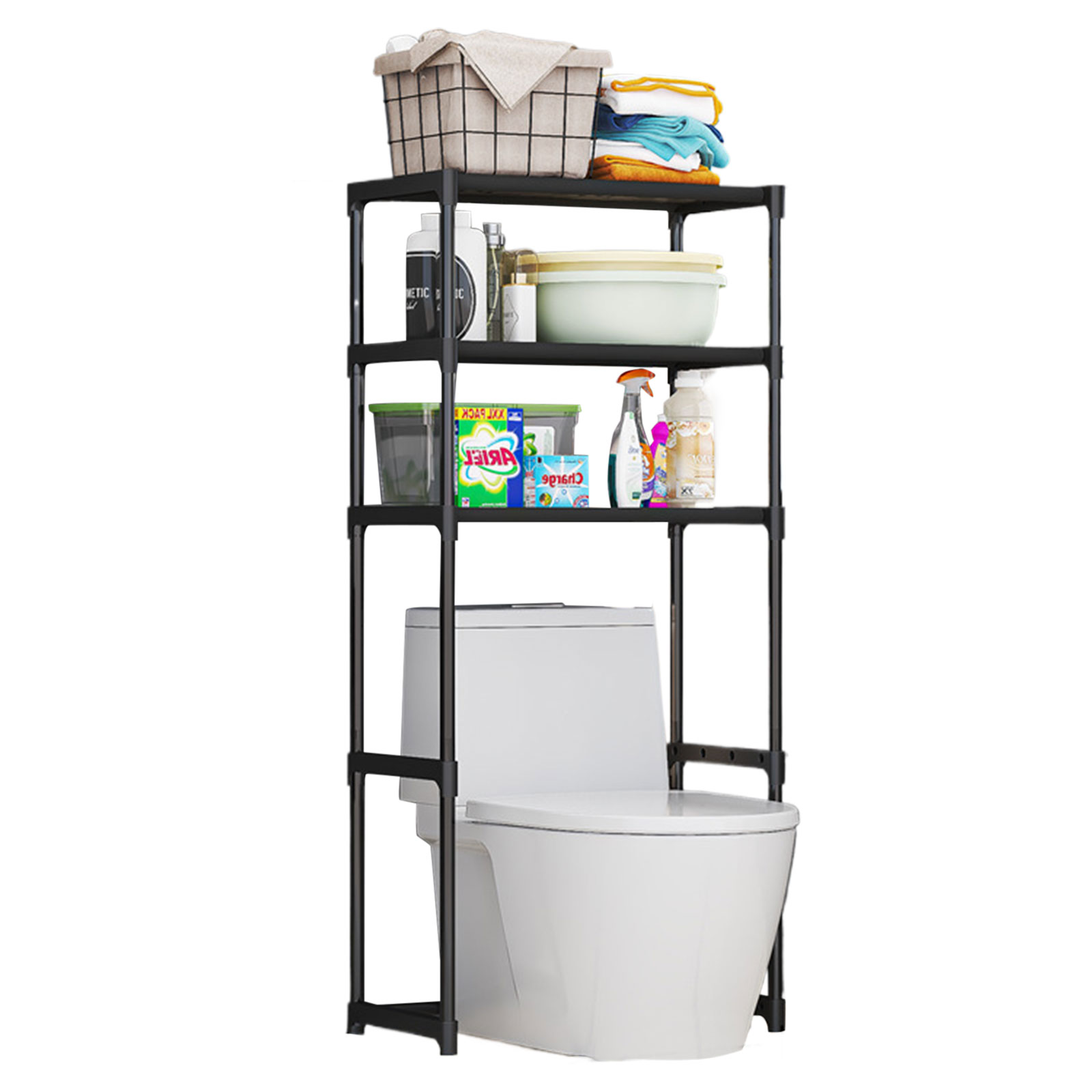 Black three-layer toilet rack