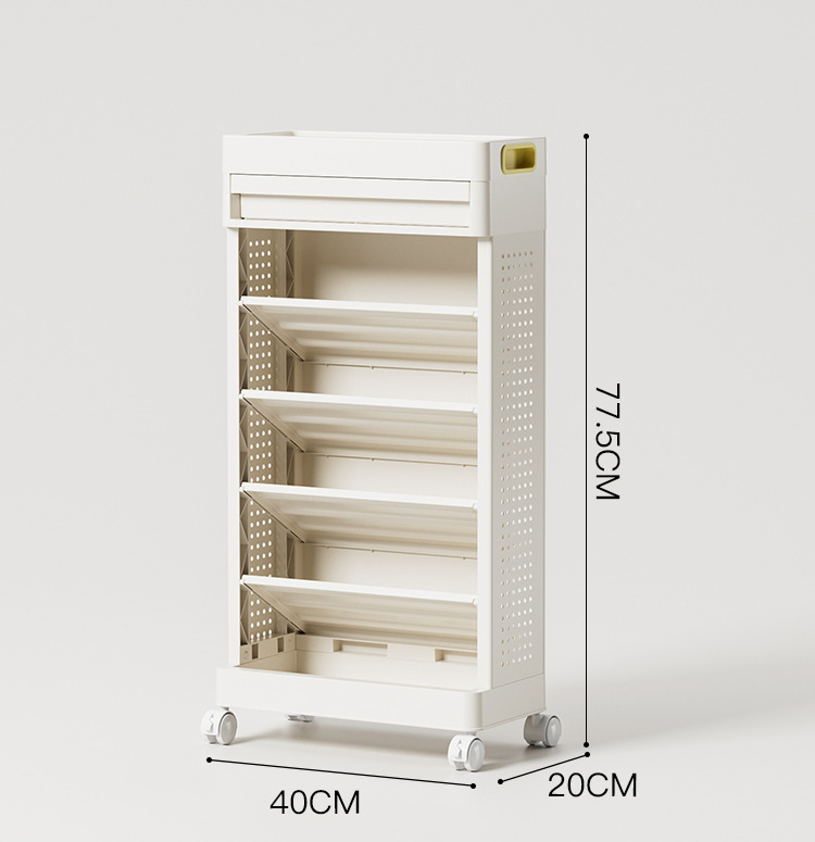 Side bookshelf -5 levels - Mobile model - Movable with drawers on wheels