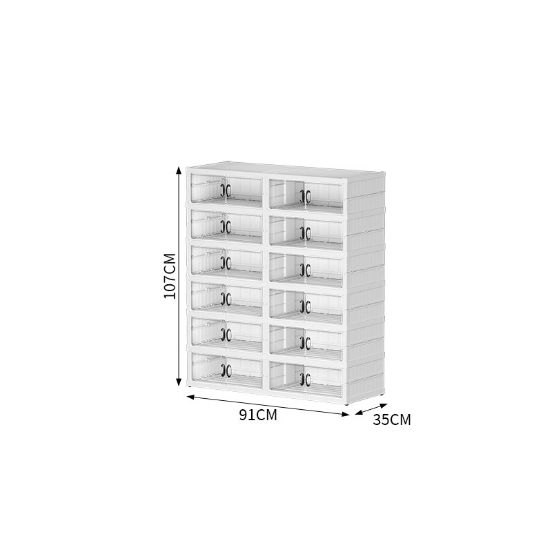 Four rows of white 6 low (wheelless - can fit 24 pairs of shoes)