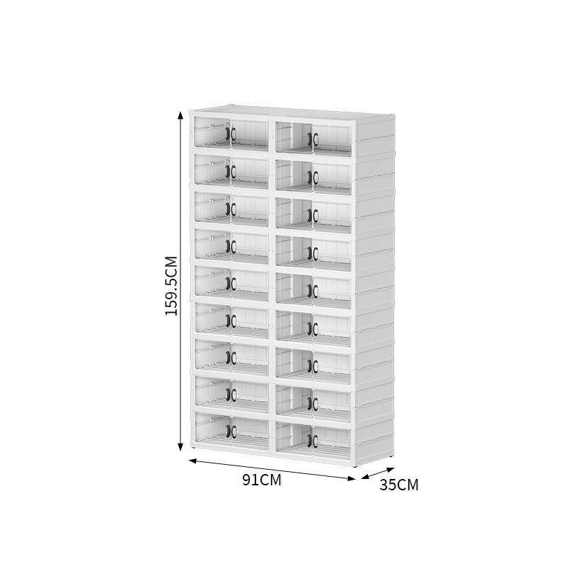 Four rows of white 9 low (wheelless - can fit 36 pairs of shoes)