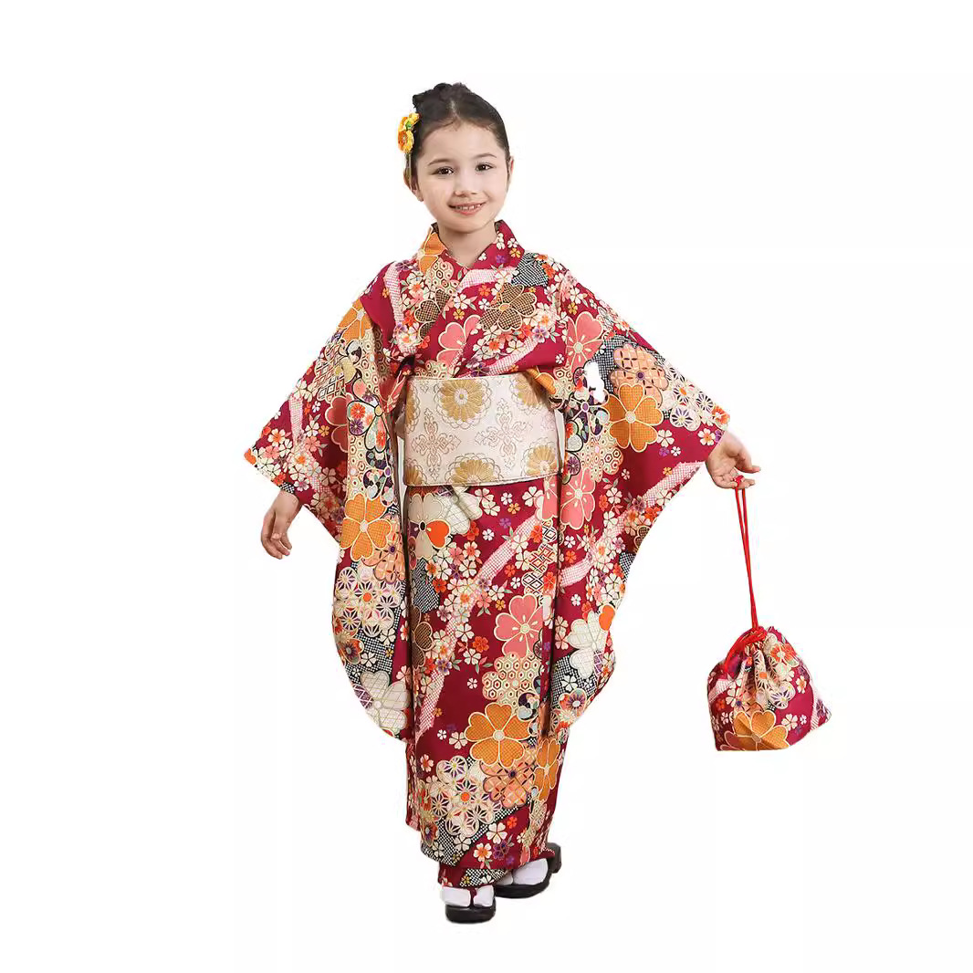 Complete set (Kimono   Belt   Handbag   hair flower)