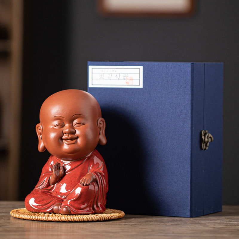 Big head monk (kiln turns red)+ rattan mat + gift