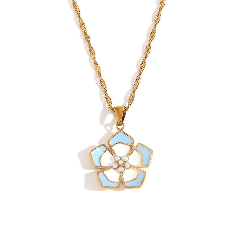 Necklace gold-blue and white