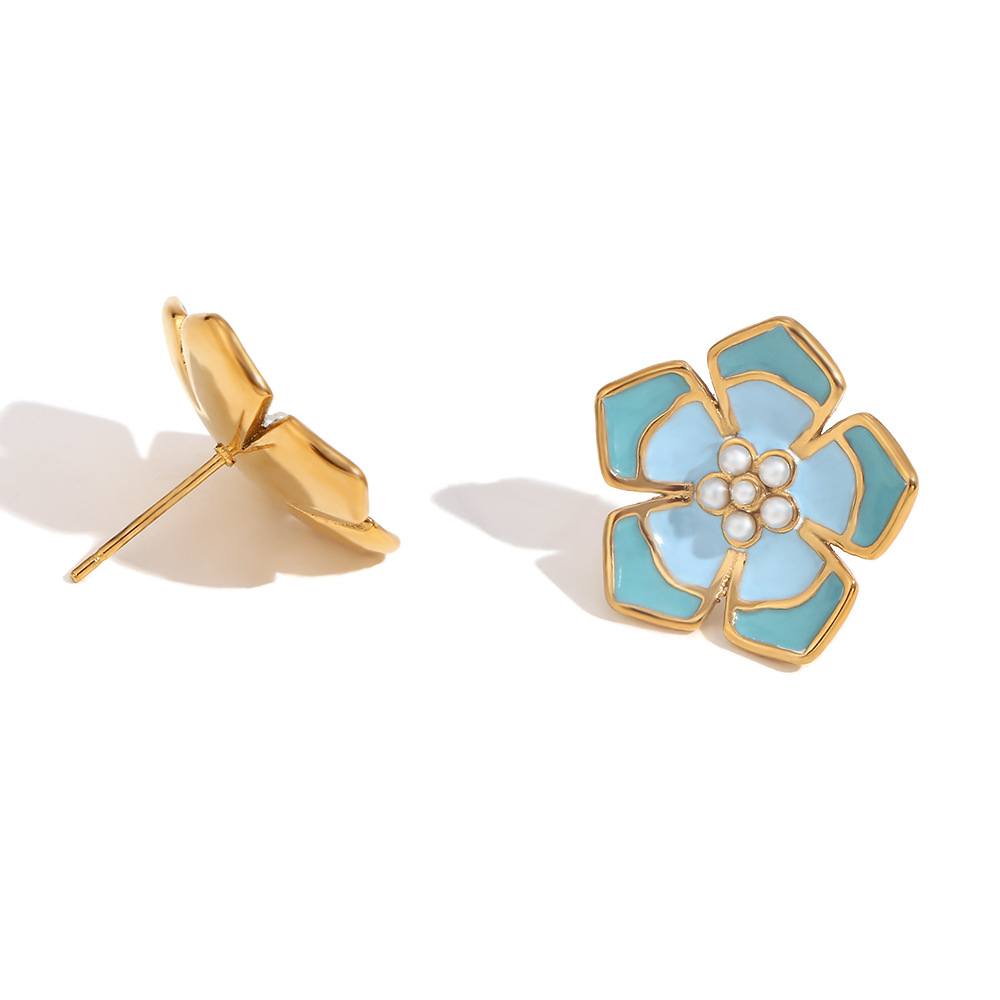 Earrings- gold-double blue