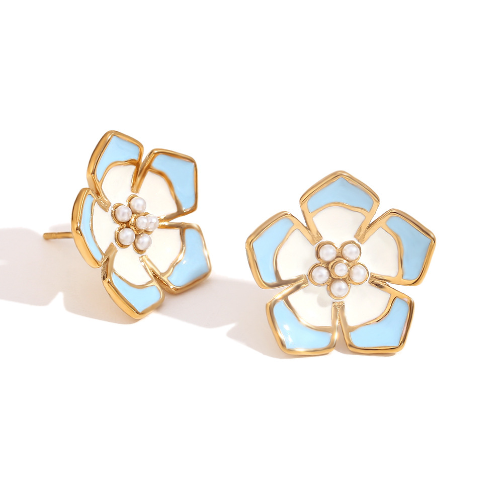 Earrings- gold-blue and white