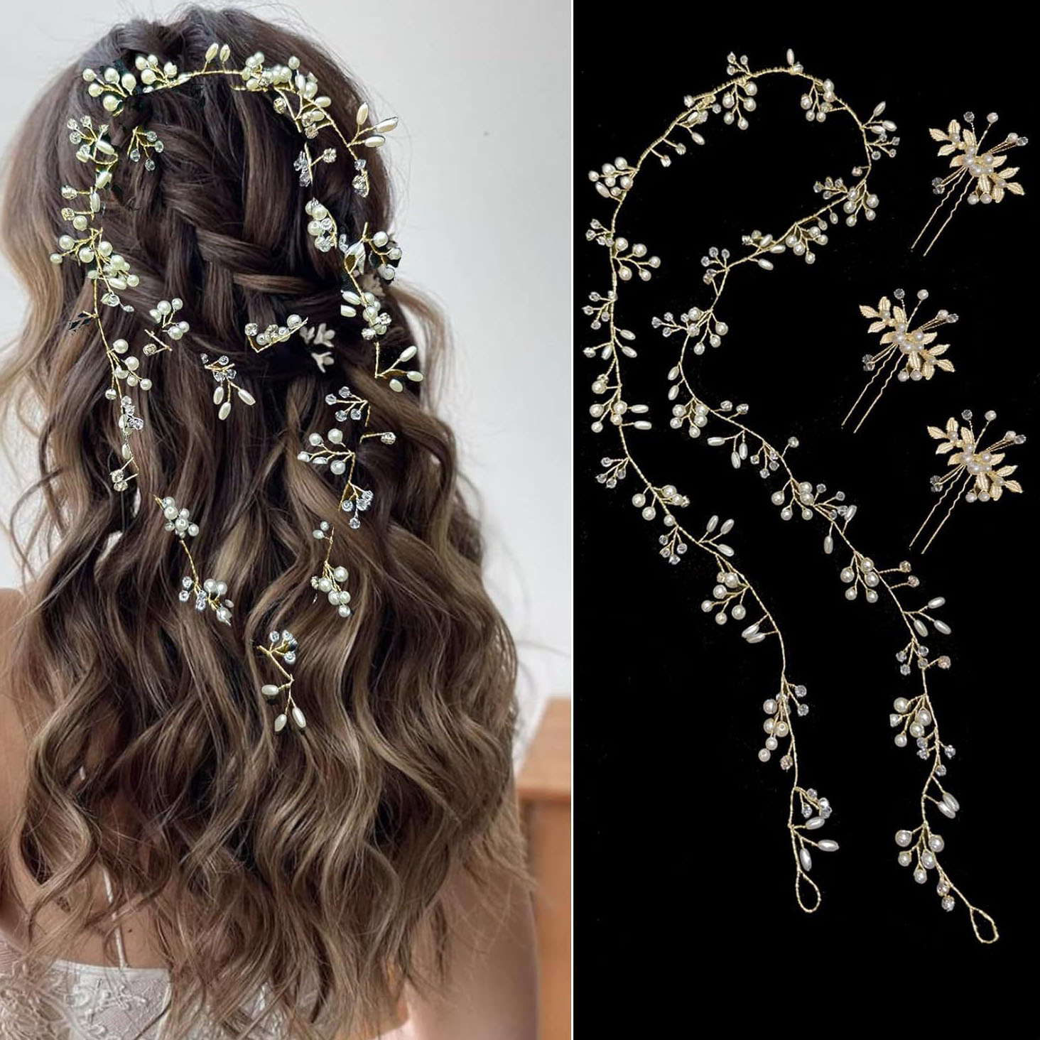 Golden 1 m hair ribbon + 3 hairpins