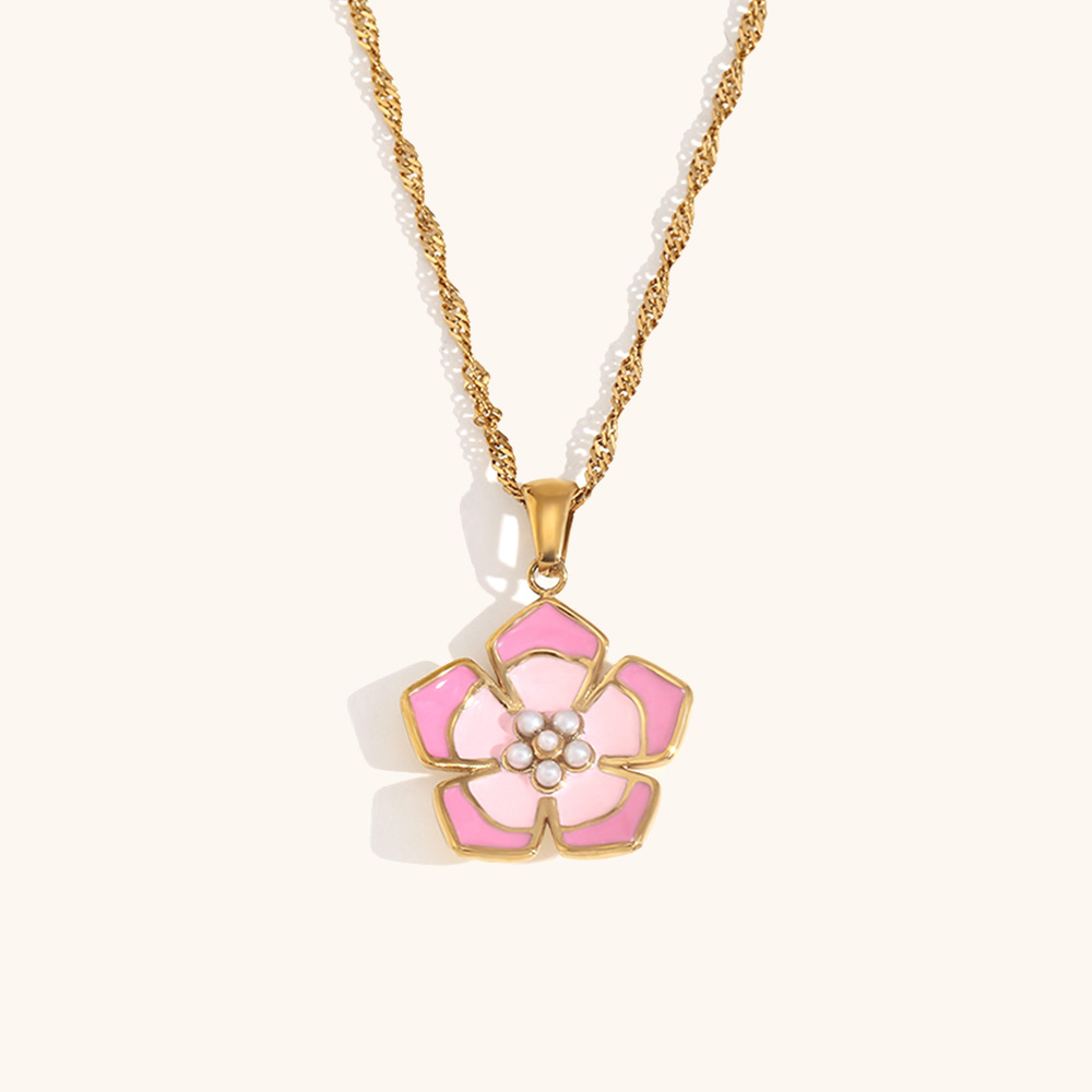 Necklace. - Gold. - Double pink