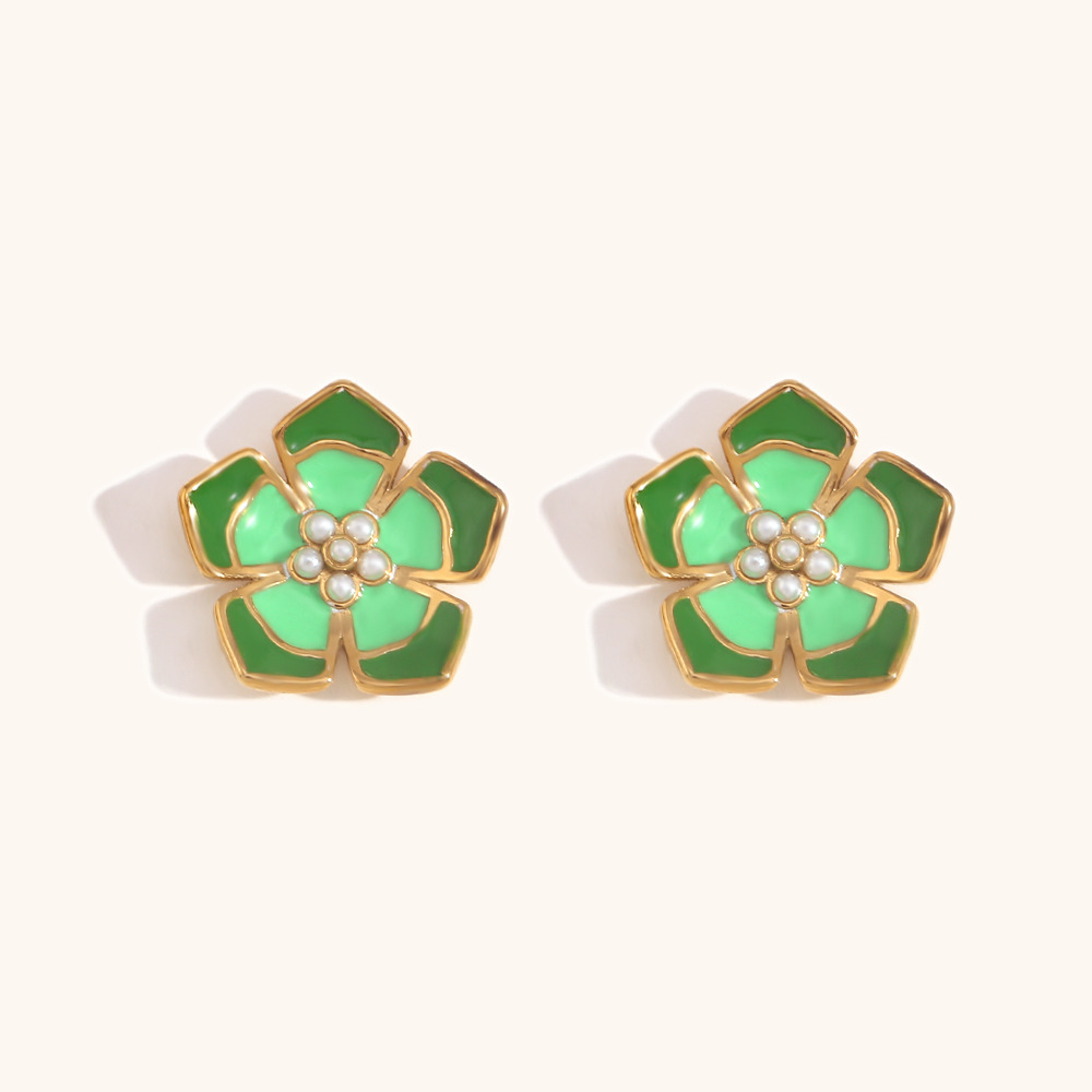 8:Stud earrings - Gold - double green