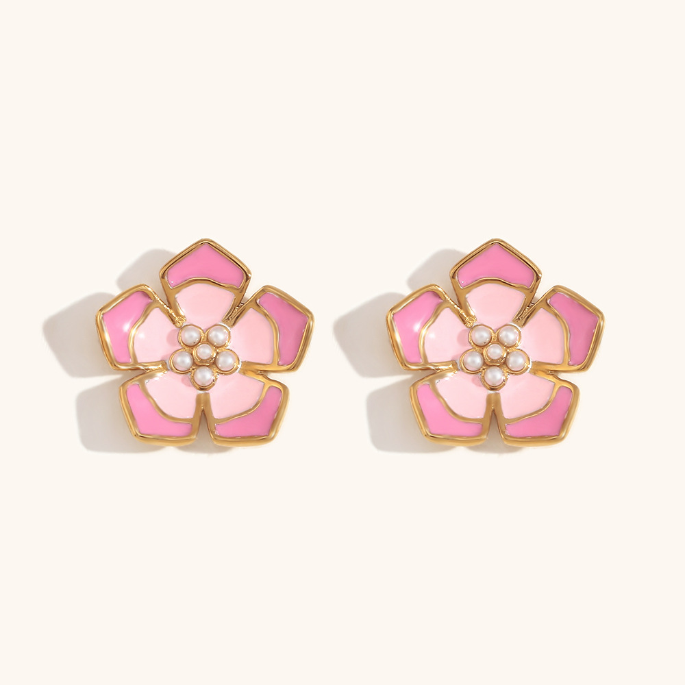 9:Stud earrings - Gold - Double pink