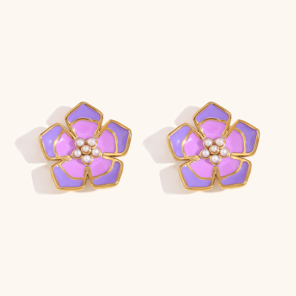 10:Stud earrings - Gold - Double purple