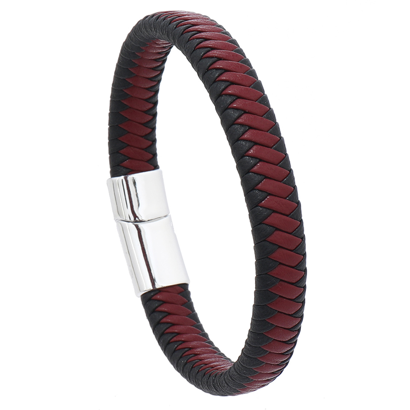 8 Black and red leather and white buckle