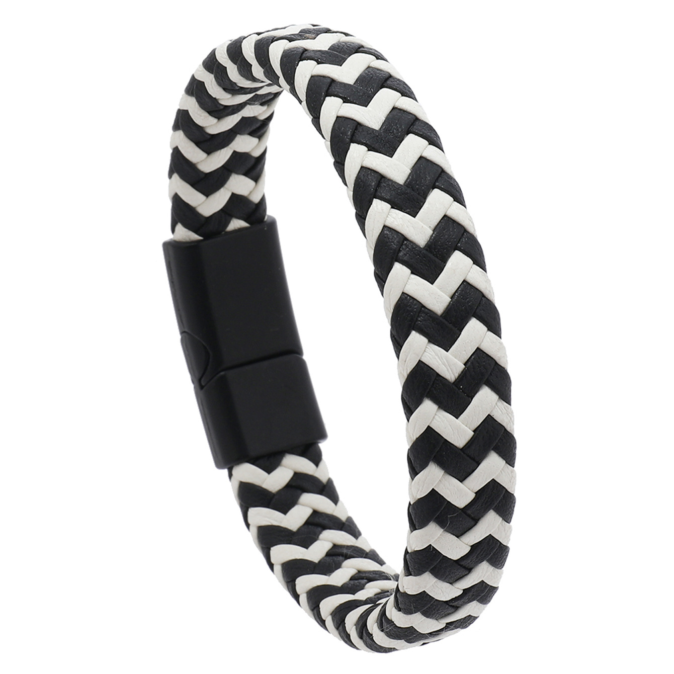 5  Black and white leather and black buckle