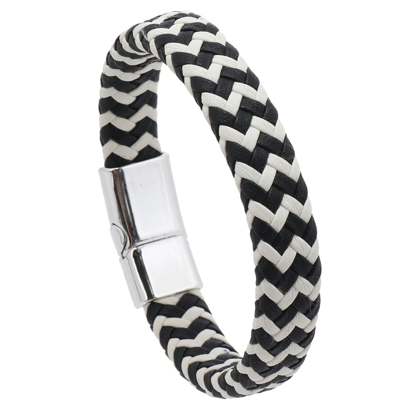 6:Black and white leather and white buckle