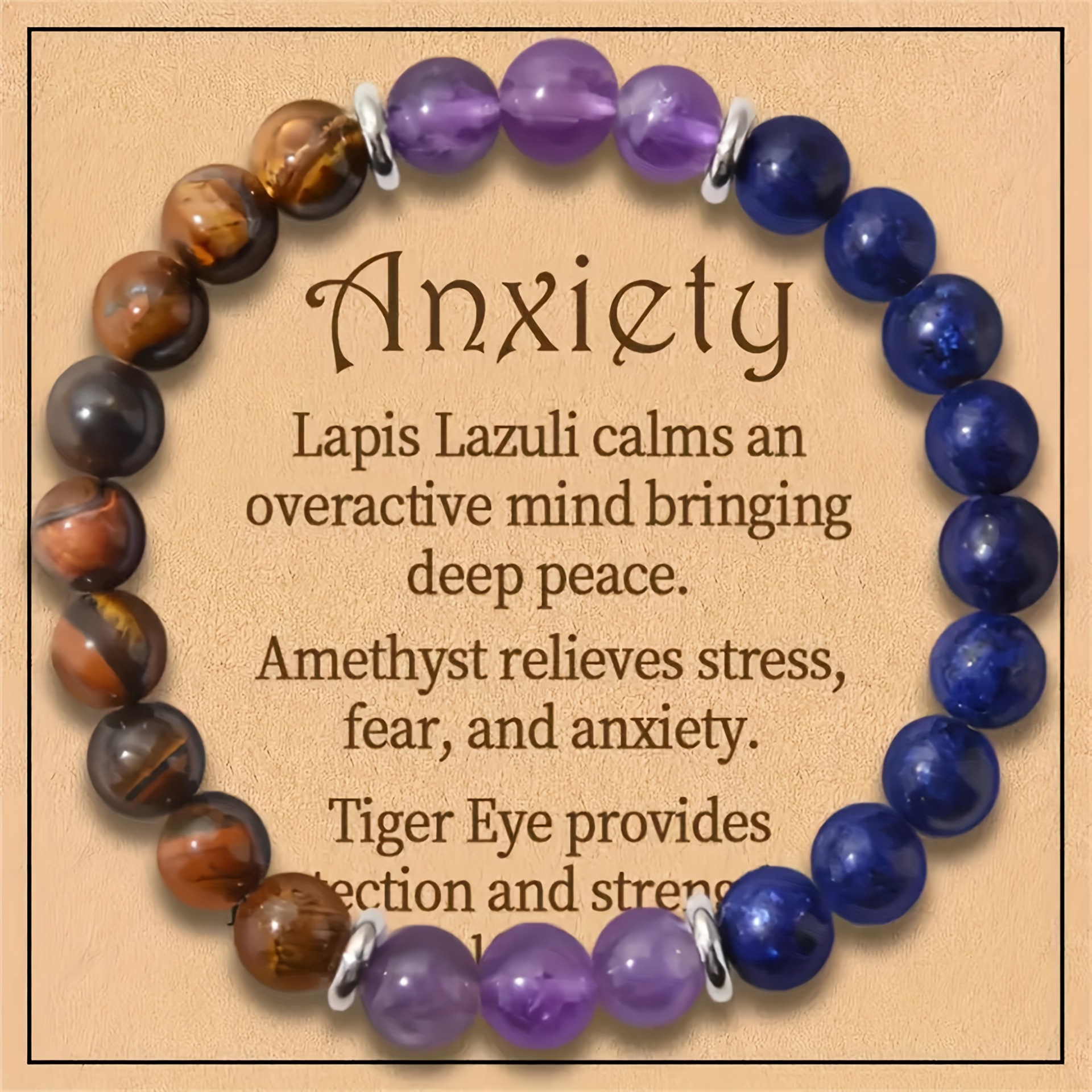 1 Amethyst Tiger Eye blue gold band card Anx