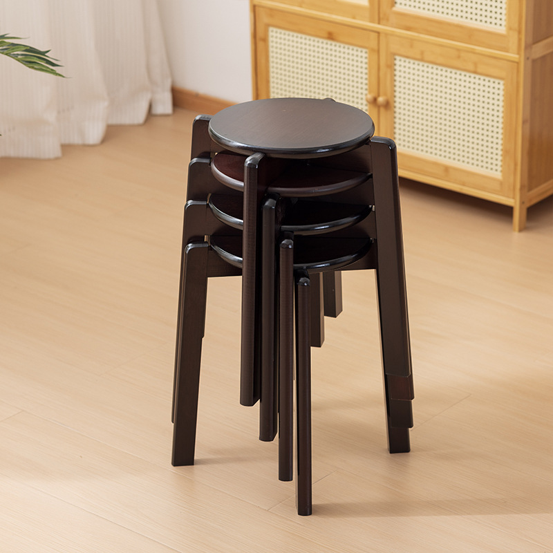 Walnut color round stool 4 sets