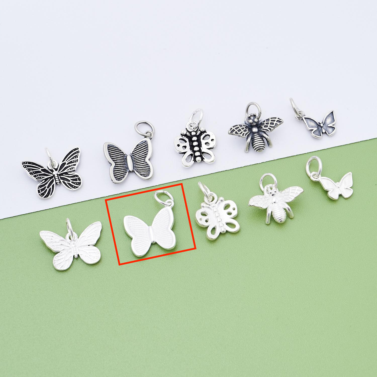 2. Striped butterfly (plain silver - white) -13.6x