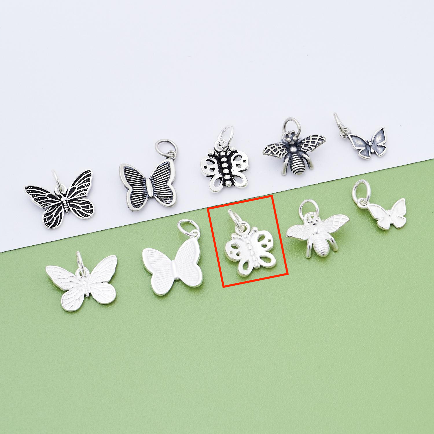 6:3. Hollow butterfly (plain silver - white) -11x12.2mm