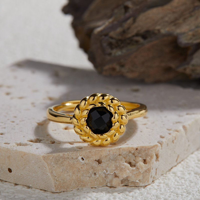 3 Black agate cuff finger ring