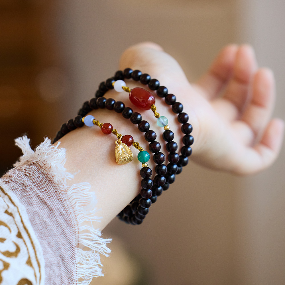 6MM small leaf rosewood 108 woven bracelet hanging