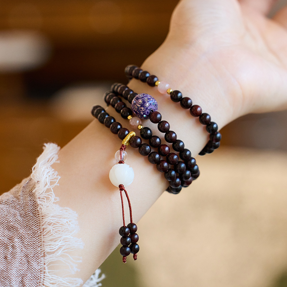 6MM small leaf rosewood 108 lacquered lotus bracel