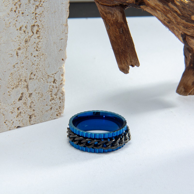 Blue Ring   Black Chain US Size #6