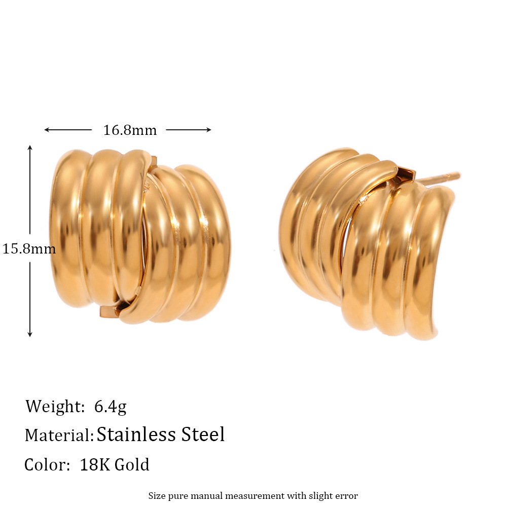 Cross stud earrings with three vertical stripes -