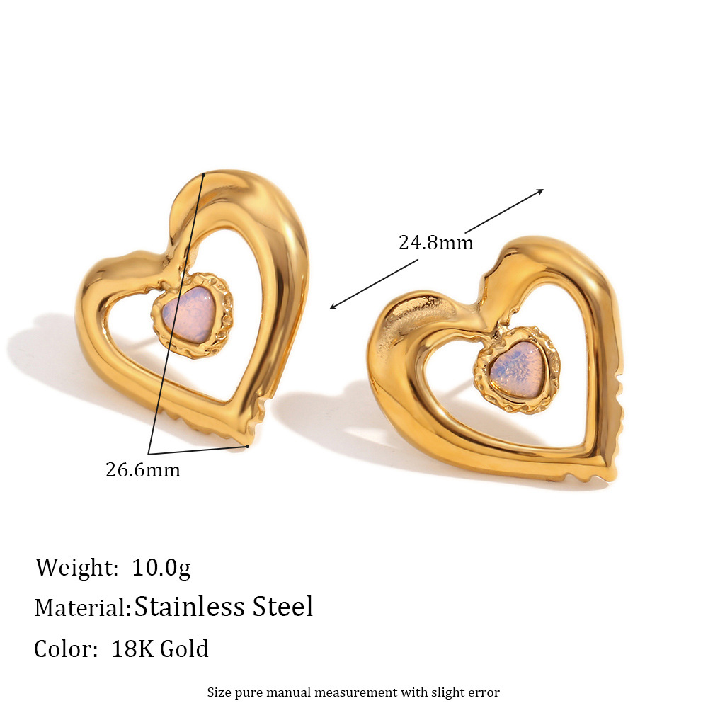 Sweet hollow natural stone double stud stud - Gold