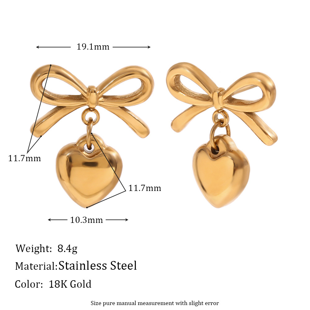 Love stud earrings with Bow - Gold