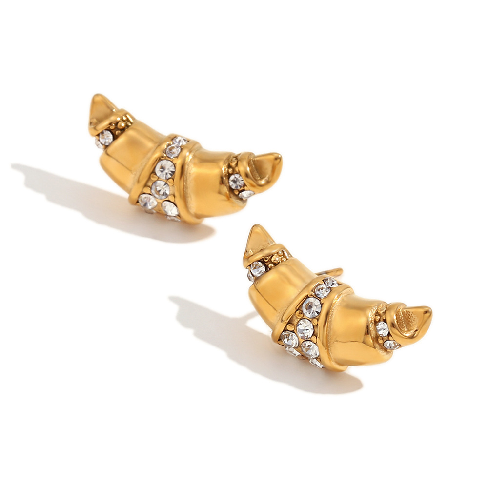 Cast shofar rhinestones Stud earrings - Gold - Whi