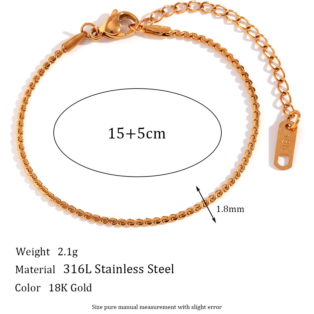 1.8mm S Chain - Gold bracelet -15cm+5cm